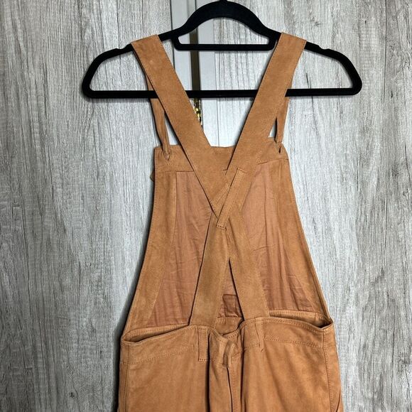 Free People Suede Dress Midi Jumper Leather Cognac Color Boho Sz 4 - Picture 9 of 10